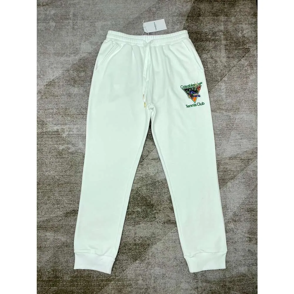 24SS Casablanca Pants Men Street Street Tennis Court Plant خطاب تطريز سروال أسود عارض