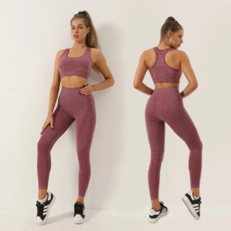 Ll Women's Yoga European och American Seamless Dot Three Piece Set Bh Long Sleeved Top Long Pants Set Women's Jacquard Fitness Yoga Suit Leggings