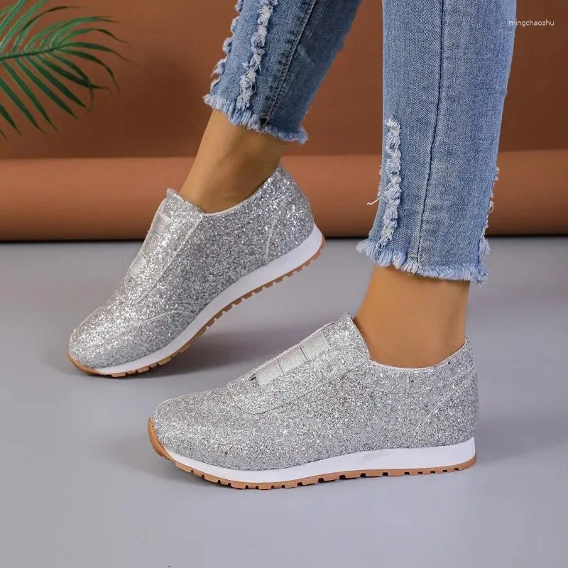 Chaussures décontractées Fashion Sequin pour femmes coréen halthing baskets à lacet-up Plateforme de luxe vulcanisée de luxe