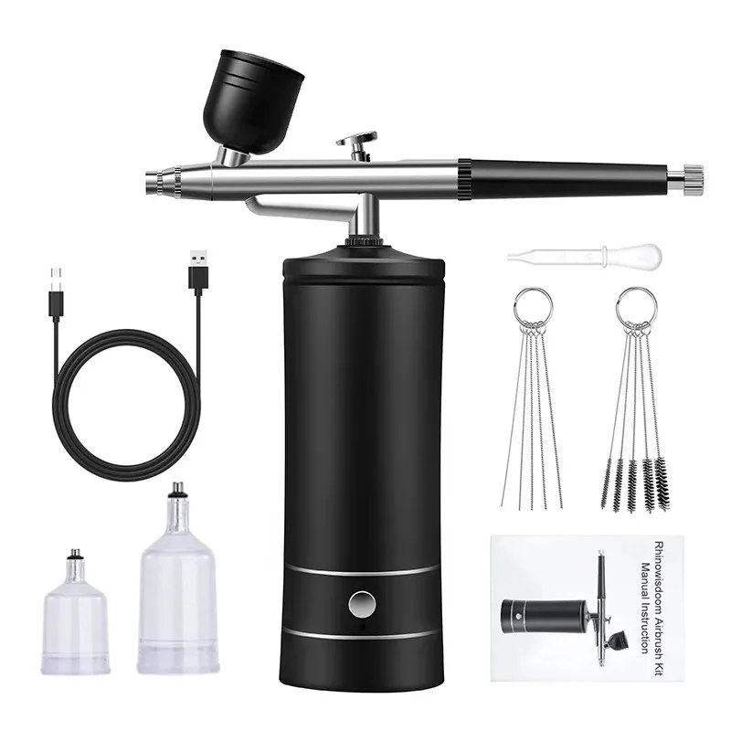 Wiederaufladbarer Airbrush-Kompressor-Satz, Luftpinsel-Sprühpistole, Wasser-Sauerstoff-Tieffeuchtigkeitsmaschine für Nagelkunst, Tattoo, Kuchen, Make-up 240318