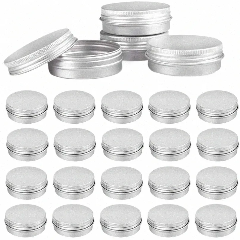 100pcs 5g -60gアルミニウム缶メタルジャー補充可能なctainers cosmetic lip balm cream 54b2＃for Screke lid Round Cansボトル＃