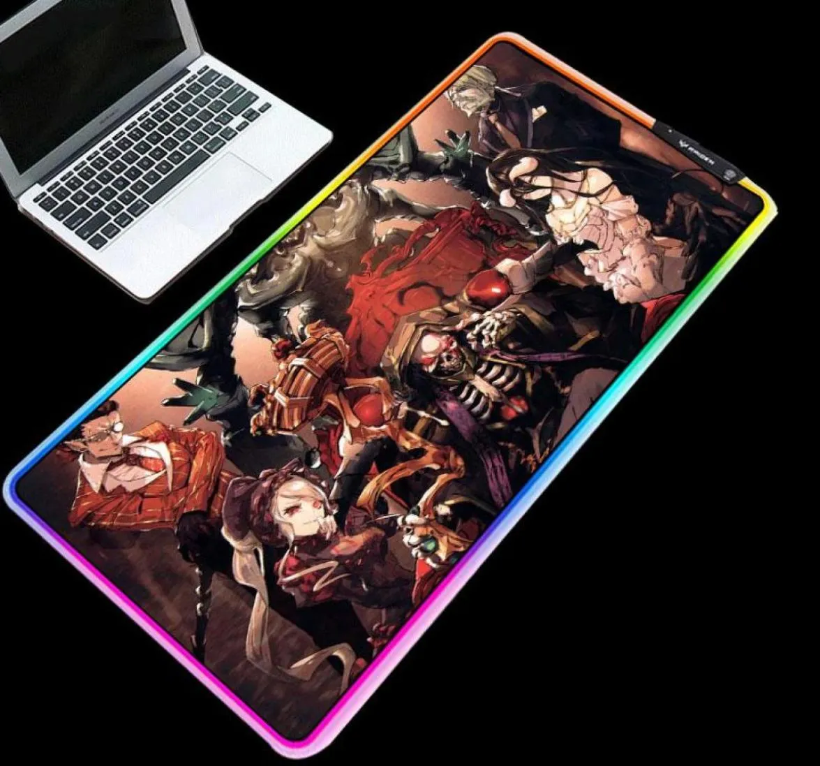 Tapis de souris Repose-poignet RGB tapis de souris rétro-éclairage Anime Overlord antidérapant Durable imperméable Softy tapis de souris pour bureau de joueur à domicile Thi4668606