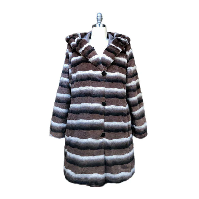 Cappotto da donna reversibile di alta qualità sopra cappotto in pelliccia di coniglio design in lino giacche di lusso per cappotti con felpe con cappuccio invernali