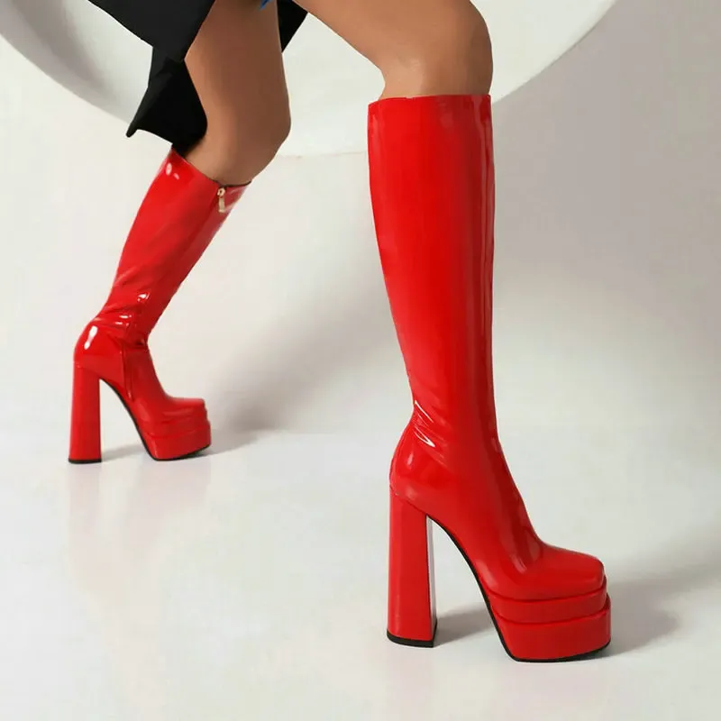 Botas 2023 Winter Women Knee High Boots Plataforma grossa de calcanhar alto