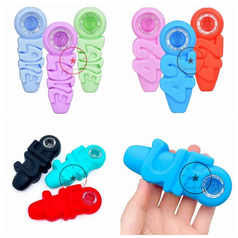 Latest Colorful 420 UFO LOVE Shape Silicone Hand Pipes Glass Filter Nineholes Holes Screen Bowl Portable Herb Tobacco Cigarette Holder Smoking Pocket Handpipes DHL