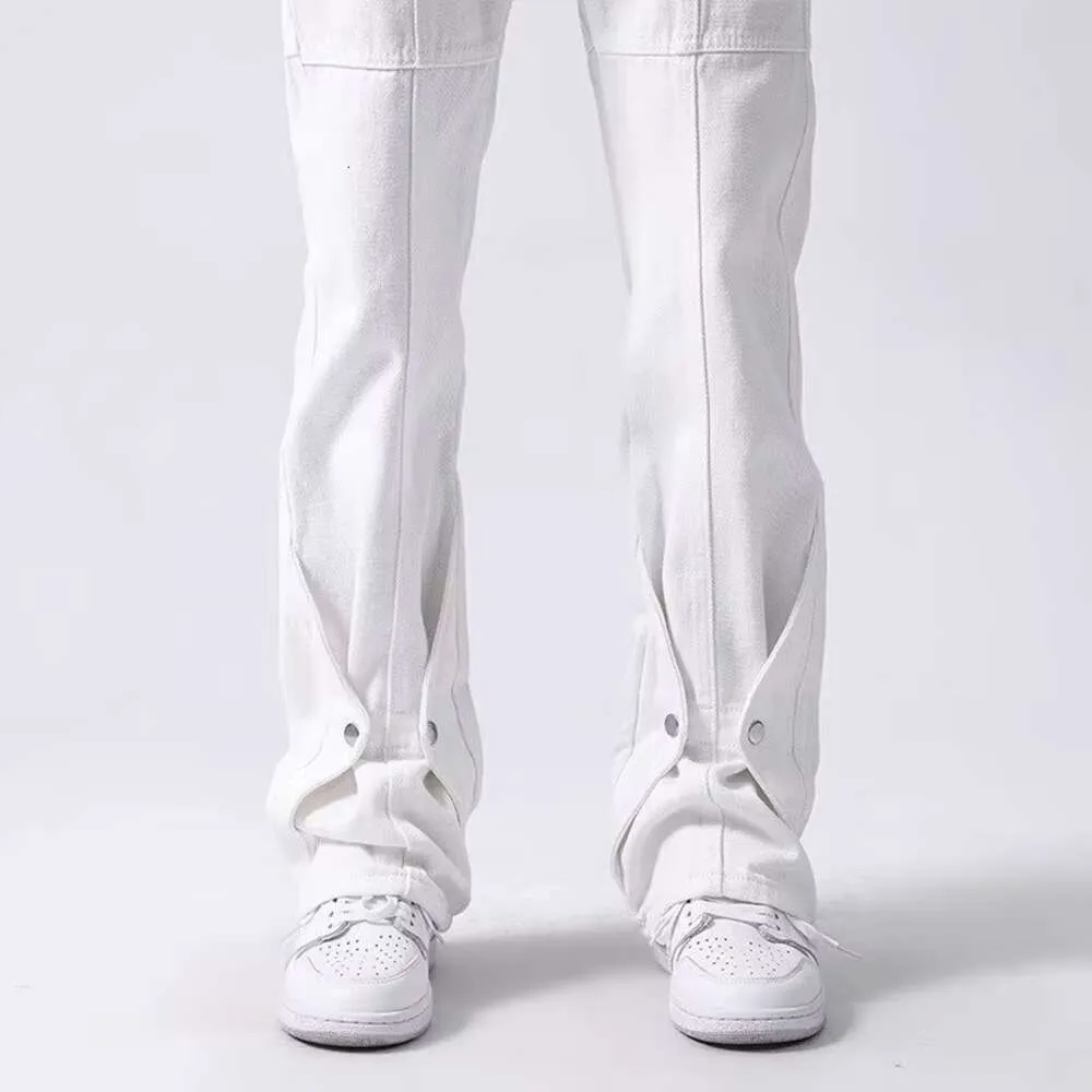 White Breasted Micro Flared Jeans for Men's American High Street Vibe Style Stacked Pants, Trendy and Handsome Casual Pants