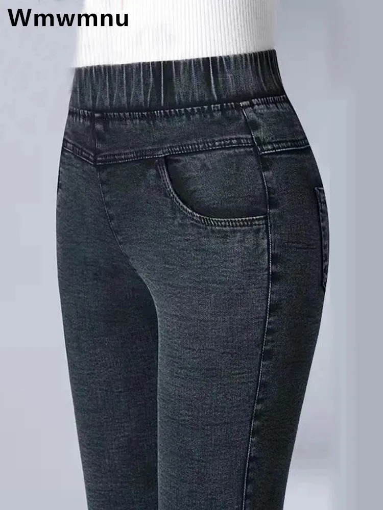 Vintage mager blyerts ankel längd jeans kvinnor hög wasit stor storlek 34 stretch denim byxor mammor leggings vaqueros slim pantalone 240319