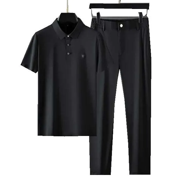 Survêtements pour hommes T-shirt Pantalon d'été Business Costume à manches courtes Revers confortable Séchage rapide Mode Casual Twopiece Hommes Sweatsuits