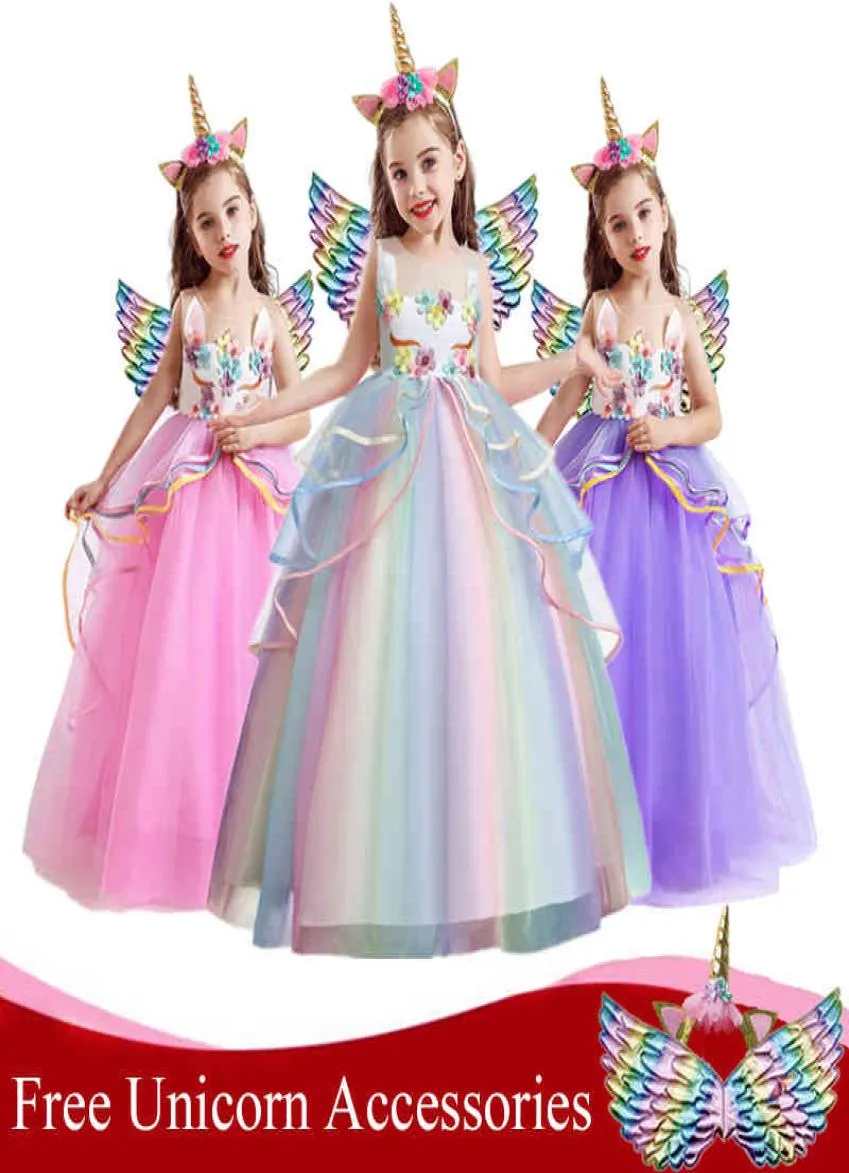 Classico elegante abito unicorno Flower Girl Cerimonia di nozze Abito per bambini per ragazze 514Y Festa di compleanno per bambini Unicorn Princess Cos2597963