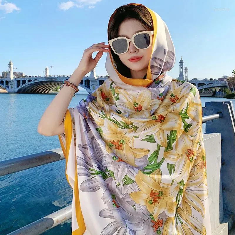 Sciarpe Sciarpa con stampa floreale oversize Sciarpa di moda Lady Alta qualità Avvolgente Stola sottile Spiaggia Protezione solare Hijab musulmano 180/90 cm