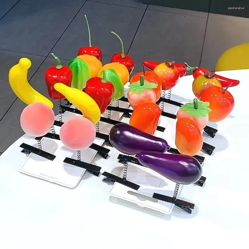 Accessoires pour cheveux Clip 3D en forme de légumes et de fruits 2024 mousse, couvre-chef mignon, bec de canard doux, année