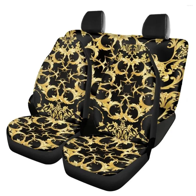 Car Seat Covers Golden Baroque Pattern Accessories Soft Non-Slip Washable Interesting Anti-dirt Front Back Cover Set For Auto Truck Van