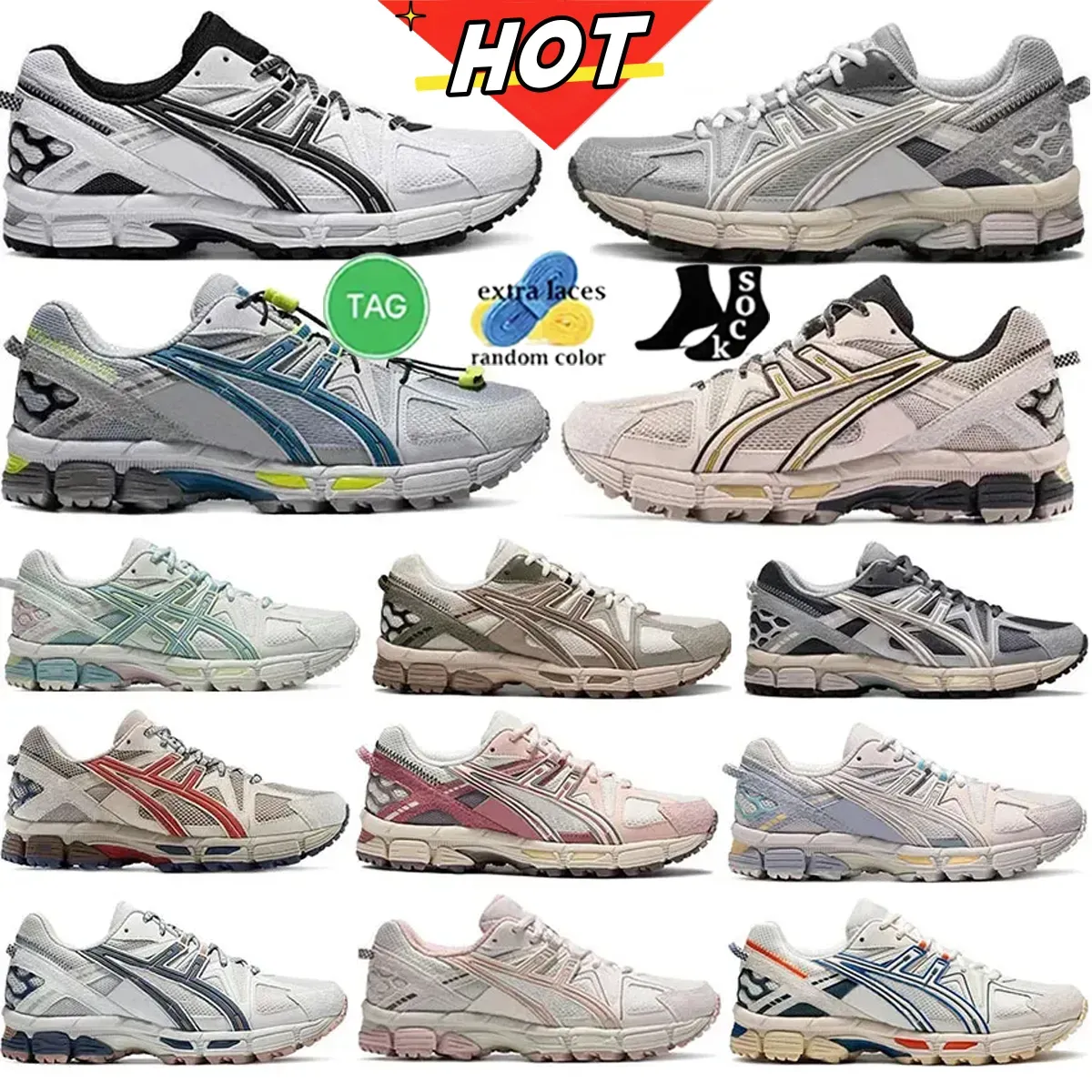 2024 New Designer Running Shoes Gel Kahana8 Low Top Ratro Athletic Men Women Treine Sports Sports OBSEDIAN CREM CRINHO BRANCO IVE BLATE AO LOBRE TRINEIROS Tênis