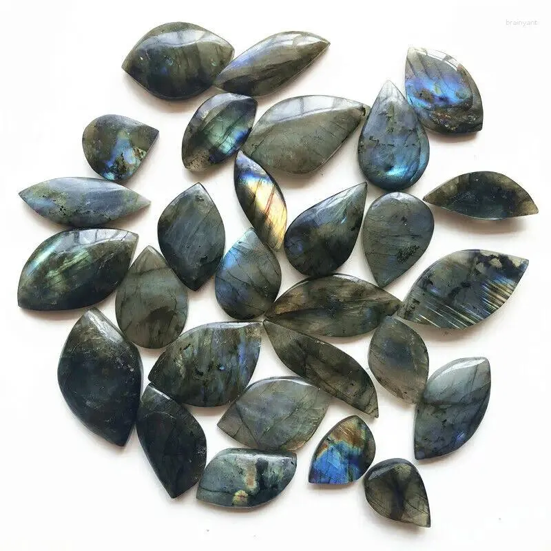 Estatuetas decorativas gota 10 pçs natural azul dourado labradorite fatia pingentes forma de folha diy jóias fazendo pedras e cristais