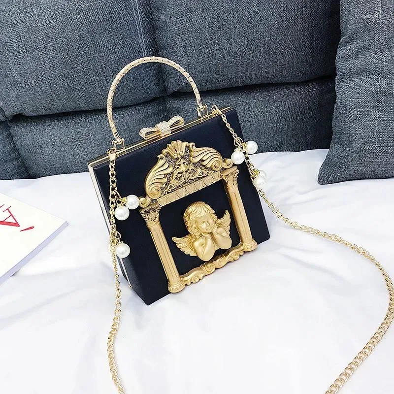 Bag PU Leather Shoulder Women 2024 Girls Purses And Handbags Baroque Style Angel Relief Designer Female Shoppers Casual Wallets