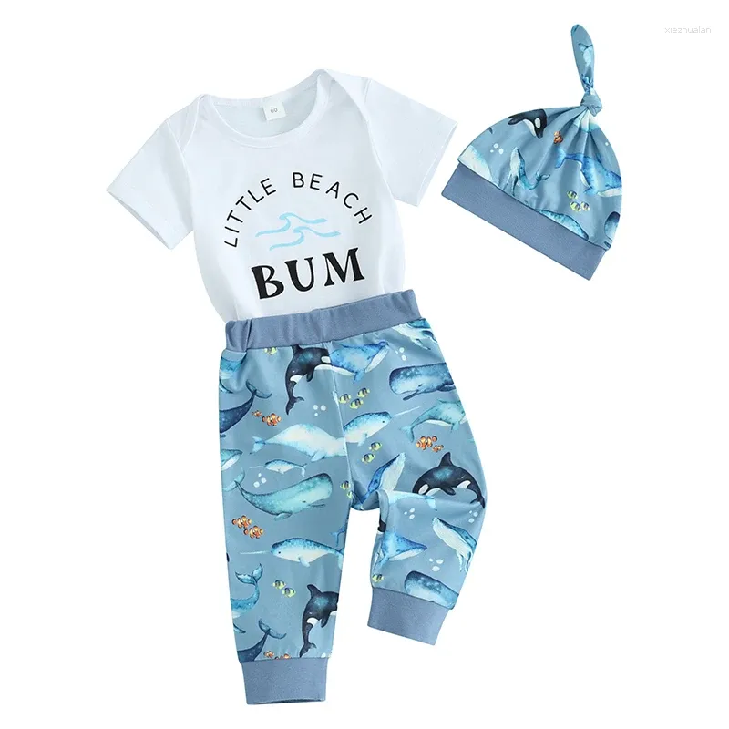 Vêtements ensembles de poisson imprimé bébé garçon vêtements pantalon robere chapeau jeu body produit manche courte baleine bébé tenue d'été