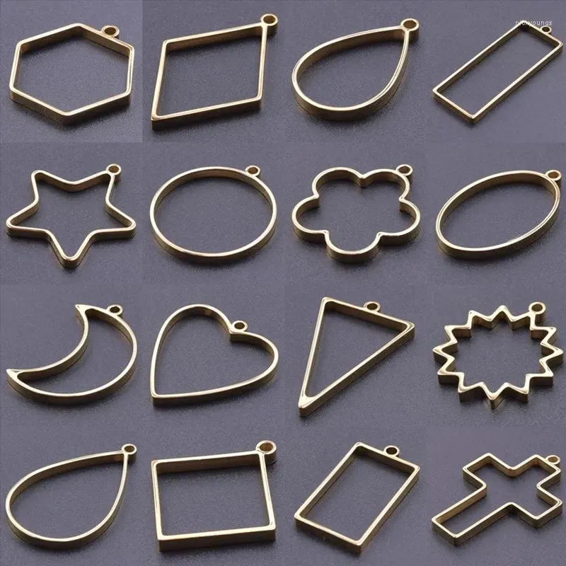 Charms 10pcs/Lot High Quality Geometry Hollow Glue Pendant Stainless Steel For Jewelry Making Necklace Keychain Charm Gold Color