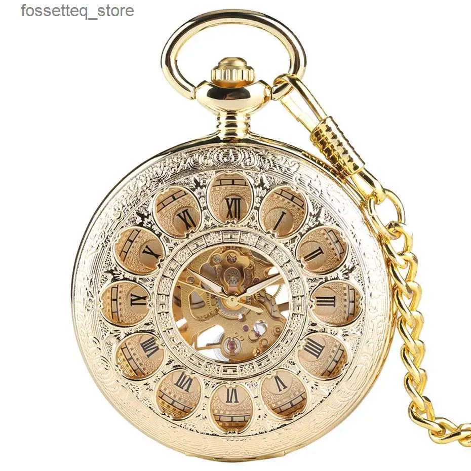 Orologi da tasca di lusso color oro cavo automatico meccanico da tasca catena bellissimo fob es uomo donna orologio a carica manuale regali Birtay L240322