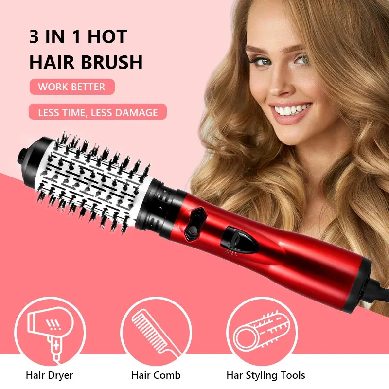 3 en 1 rotatif électrique défriser les cheveux brosse bigoudi sèche-cheveux brosse Air peigne négatif Ion cheveux Styler peigne 240309