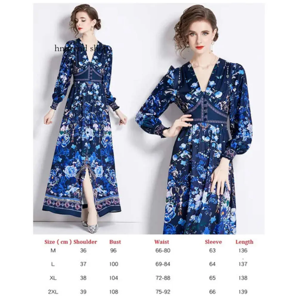 Designer Vacation Stand Collar Maxi Dress Women Lantern Sleeve Slim Bow Lace Up Midje Vintage Print Party Boho Dresses Robe 2023 Spring Autumn Casual Runway fro 607