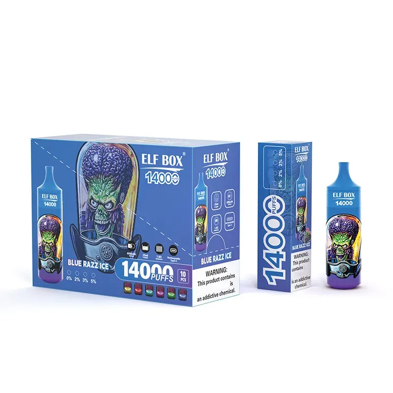 ELF Box 14000 Pro Puffs Disponibla E Cigaretter Vapers Puff 14K 0% 2% 3% 5% LED Display 1,0Ohm Mesh Coil 25 ML Förfylld POD 600mAh Uppladdningsbar RGB Lätt Lanyard Pen Vapes