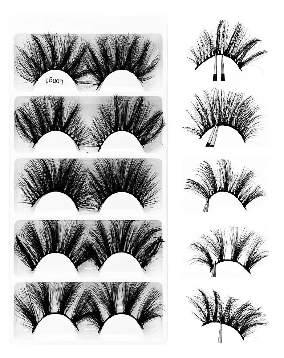 Stile lungo 5 IN 1 soffici naturali 3d 5d 25mm 30mm ciglia finte visone Ciglia spesse Estensione Ciglia di seta Volume drammatico Falso La3337155