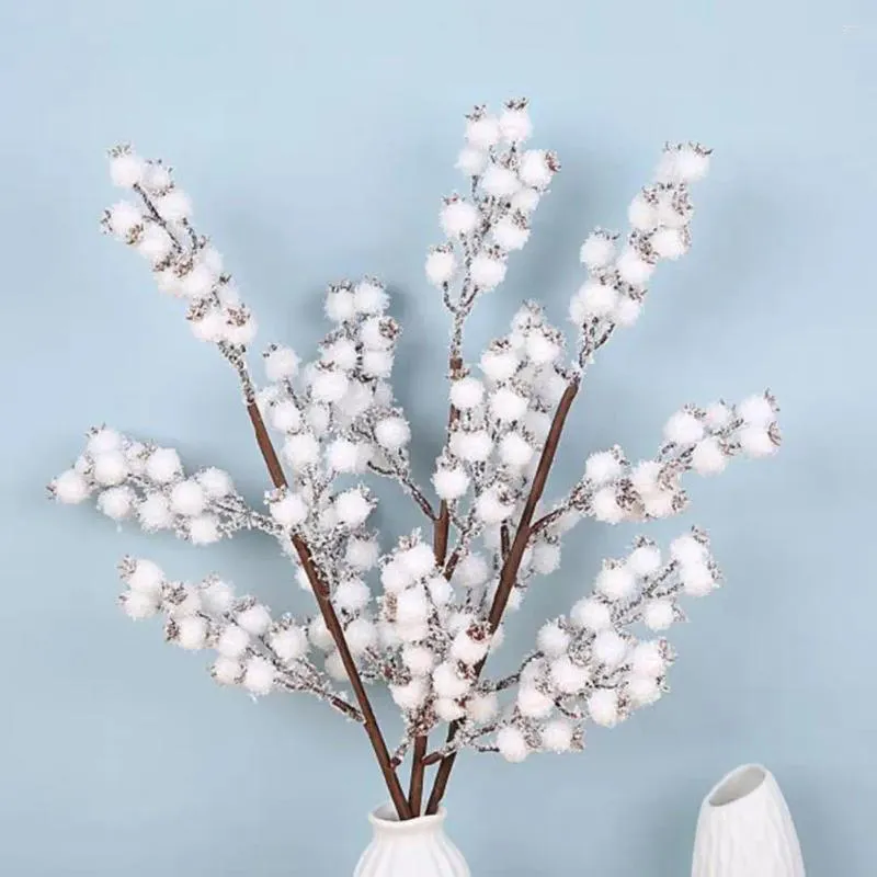 Dekorative Blumen, 3 Stück, schneeweiße Beerenzweige, 5 Schaumstoffe, realistische, festliche Weihnachtsdekorationen, DIY-Kunsthandwerk, künstlich