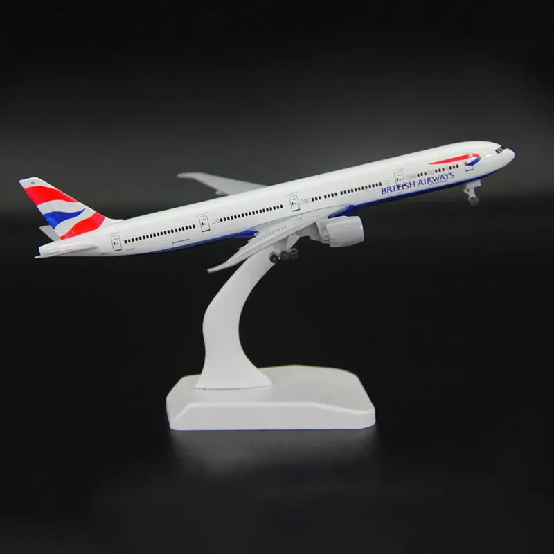 Diecast 18cm 1 400 B777-300モデルBritish Airways Airlines Plastic Base Landing Gears Alloy Aircraft Plane Airliner 240314