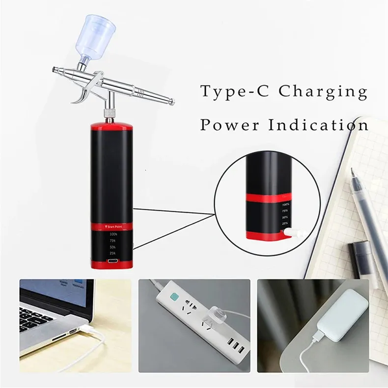 Machine à Aérographe à Ongles - Kit De Brosse à Air Avec Compresseur D'air,Aérographe Sans Fil