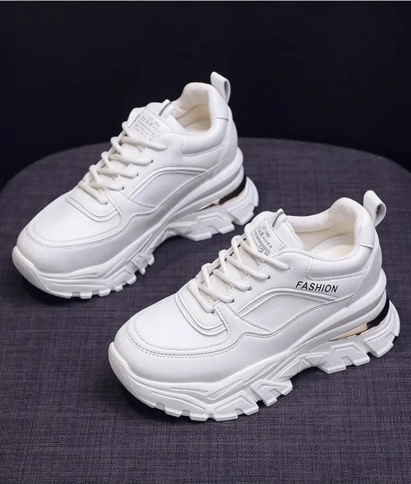 White Pu Leather Y Sneaker Autumn Winter Platform Vulcanize Shoes Woman Thick Bottom Hidden Heels Sport 240313