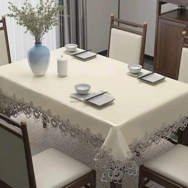 Table Cloth Waterproof Oil Resistant And Washable Square Tablecloth Rectangular Lace Tea White