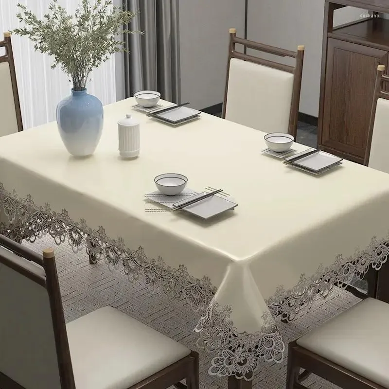 Toalha de mesa impermeável resistente a óleo e lavável toalha quadrada retangular renda chá branco