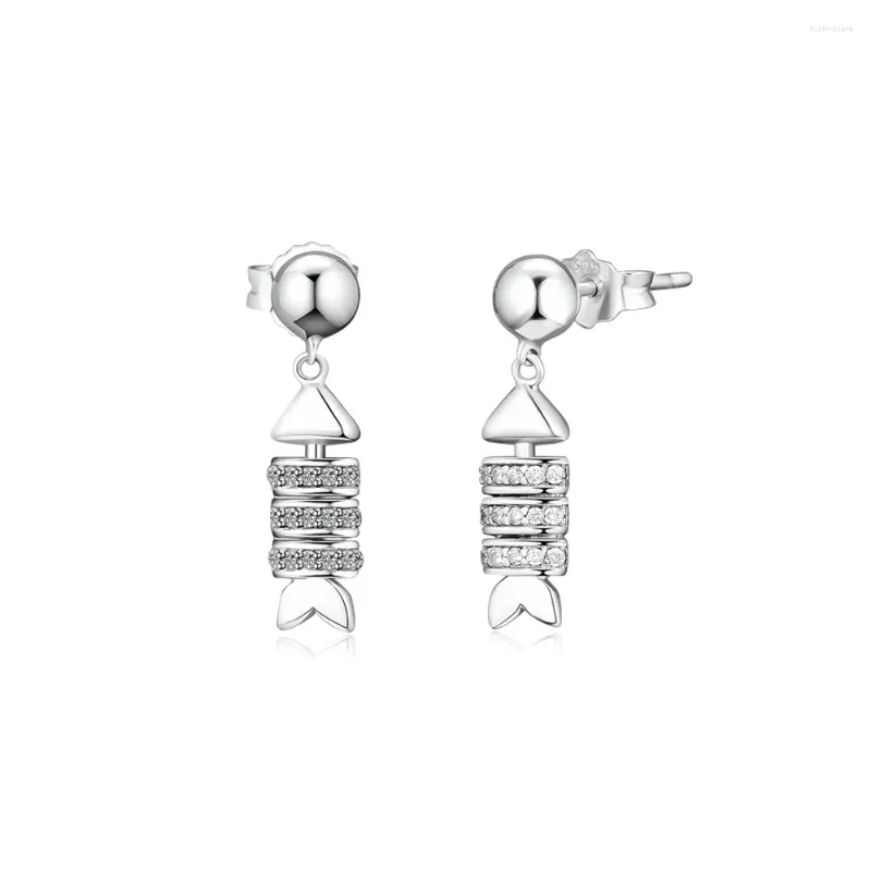 Stud Earrings Sparkling Fish Bone Earring 925 Silver Jewelry With Clear CZ