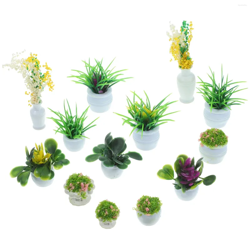 Decorações de jardim 13 pcs mini vaso de flores modelo em miniatura plantas em vasos pequenos modelos bonsai bonecas acessórios de casa de plástico