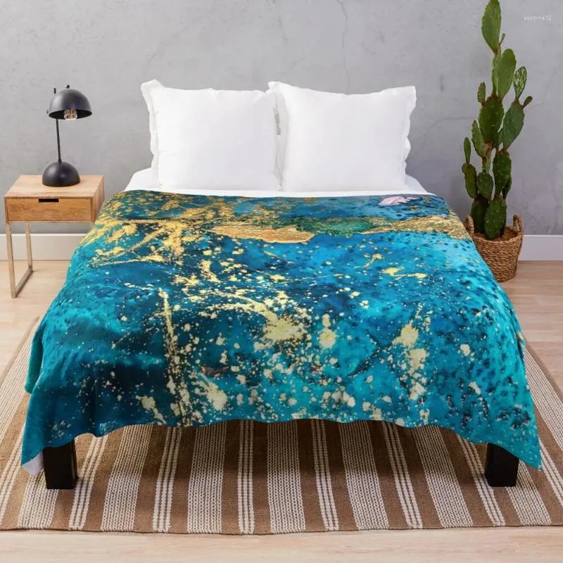 Koce jasne złoto i turkusowe abstrakcyjne rzut koc miękkie łóżko