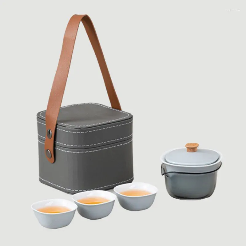 Conjuntos de chá doces cor viagem conjunto de chá terno moda simples um pote enche três copos portátil copo rápido chinês cerâmica