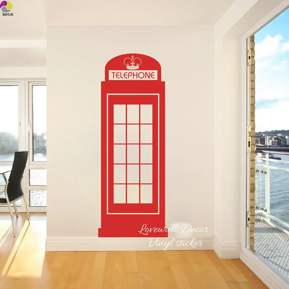 Stickers Grote Londen Telefooncel Muur Sticker Woonkamer Bank Enorme Retro UK Telefooncel Muurtattoo Slaapkamer Kinderkamer Vinyl decor Muurschildering