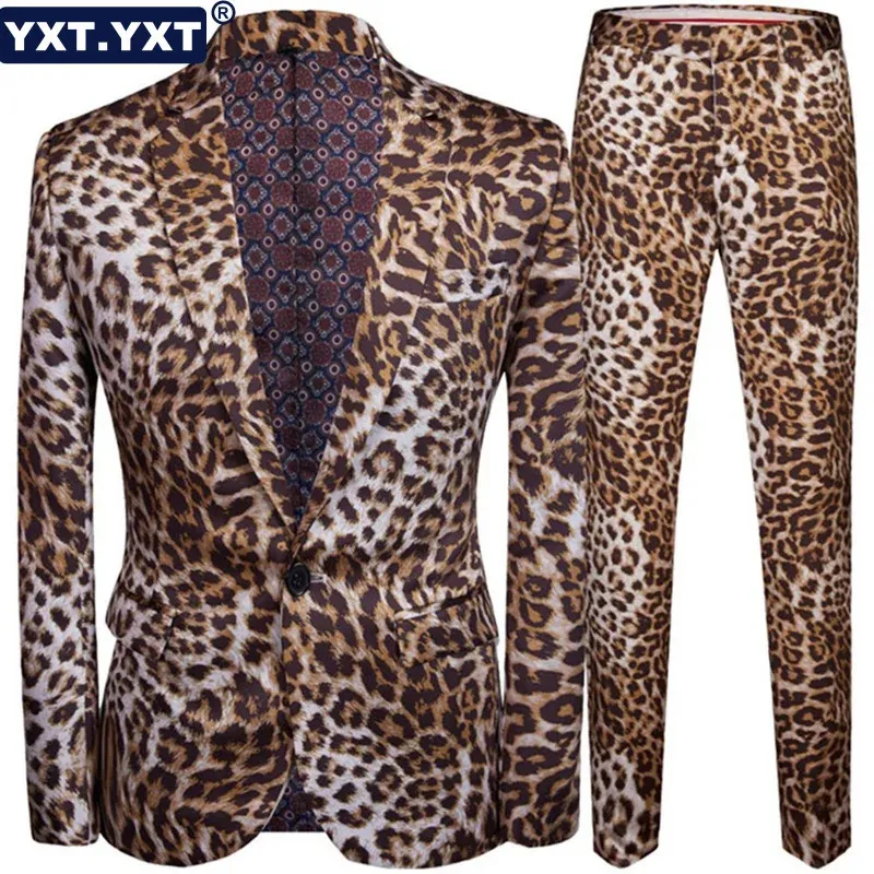 Pants Sets for Men in Leopard Print Style Suit Blazer Jacket Pants Formal Luxury Party Celebrity Star Suit 240318