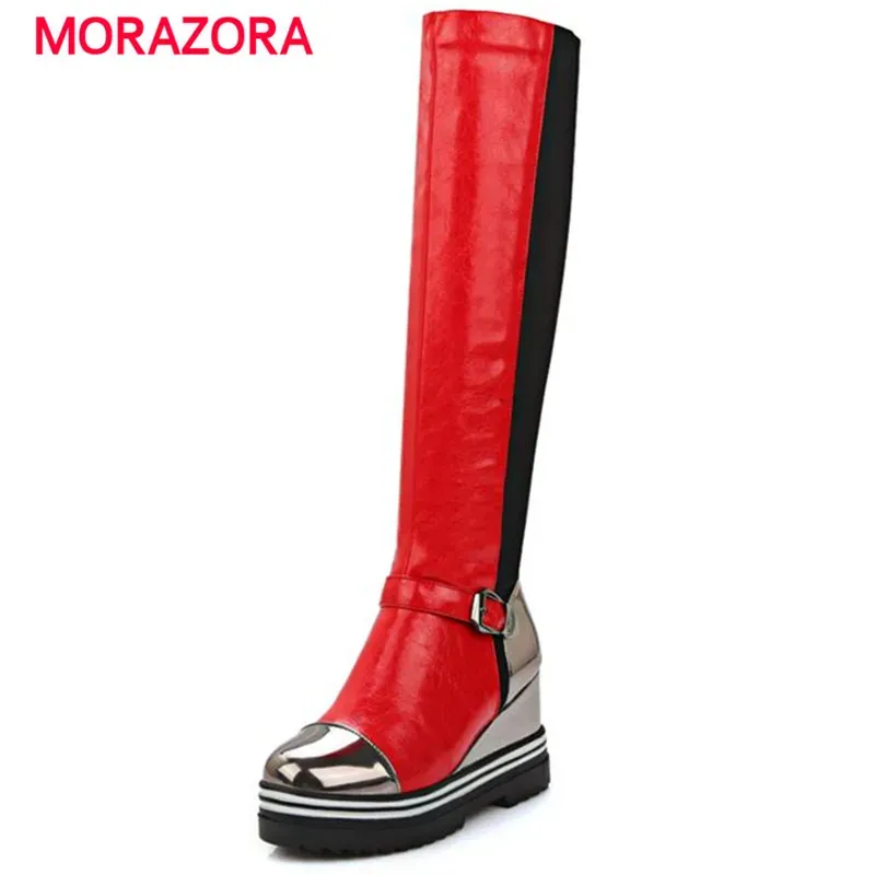 Buty Morazora okrągłe stóp na kolanach wysokie buty Platforma wzrost długi buty jesienne modne buty buty buty buty