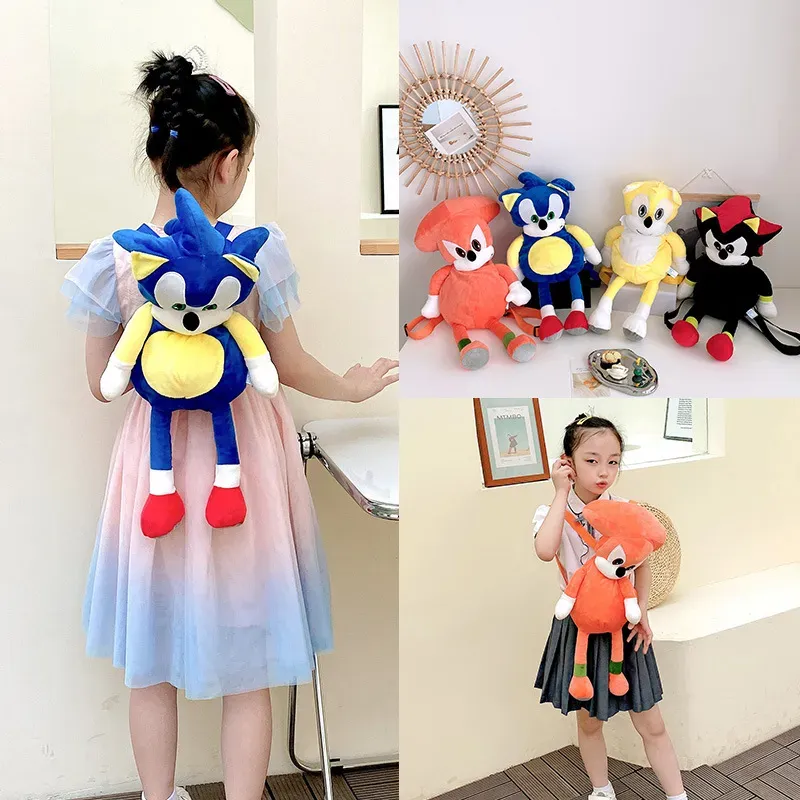 Wholesale new products Big belly Sonic plush toys backpack kindergarten baby anti-lost schoolbag children's gifts