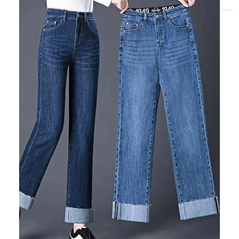 Women's Jeans Ankle Length Stretch Denim Pants Hight Waist Cuffs Straight Korean Streetwear Wide Leg Kot Pantolon Baggy Oversize 4xl