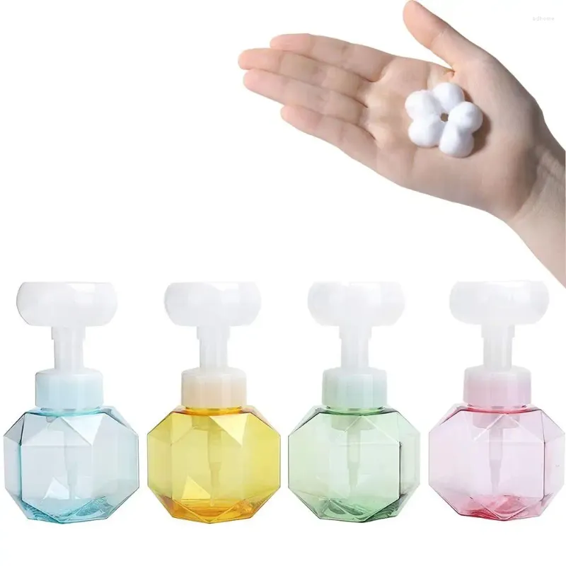 Storage Bottles 300ml Liquid Soap Dispenser Flower-shaped Plastic Transparent Empty Refillable Shower Gel Foam Foaming Pump Portable