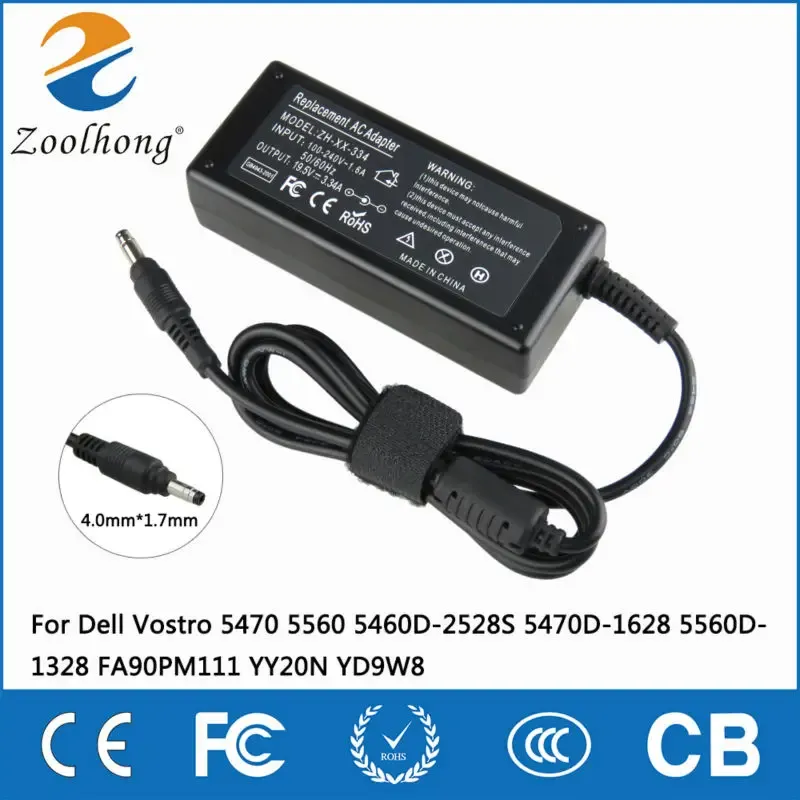 Adapter 19.5V 3.34A 65W AC Laptop Power Adapter för Dell Vostro 5470 5560 5460D2528S 5470D1628 5560D1328 FA90PM111 YY20N YD9W8