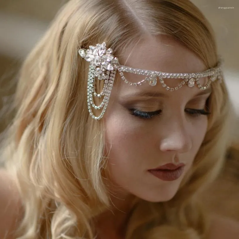Hair Clips Stonefans Vintage Crystal Gatsby Headband 1920s Wedding Jewelry Carnival Flapper Headdress 2024 Flower Head Chain For Women