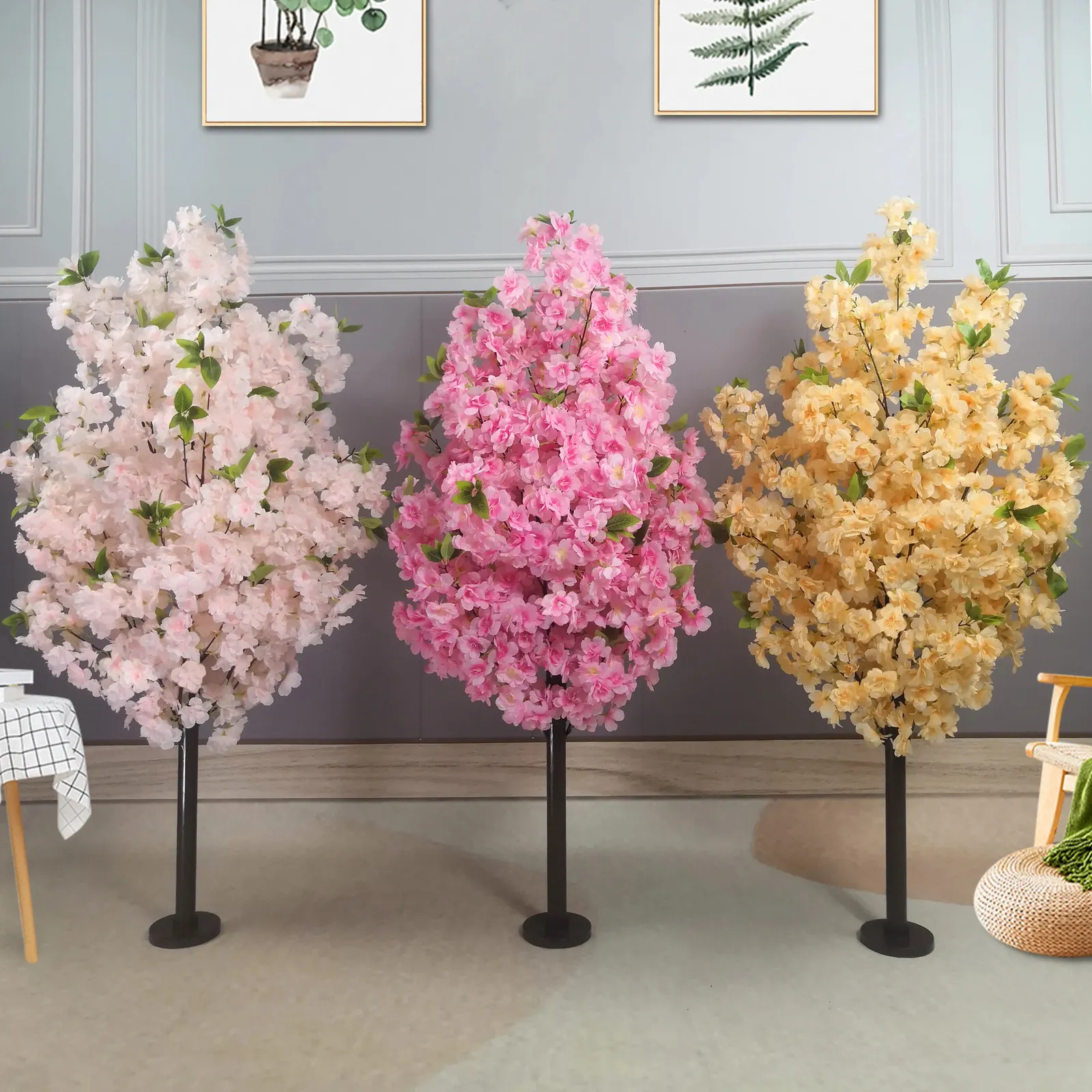 Artificial Cherry Tree Fake Plants Tabletop Living Room Pathway Guide DIY Party Wedding Decor Backdrop Home 240322