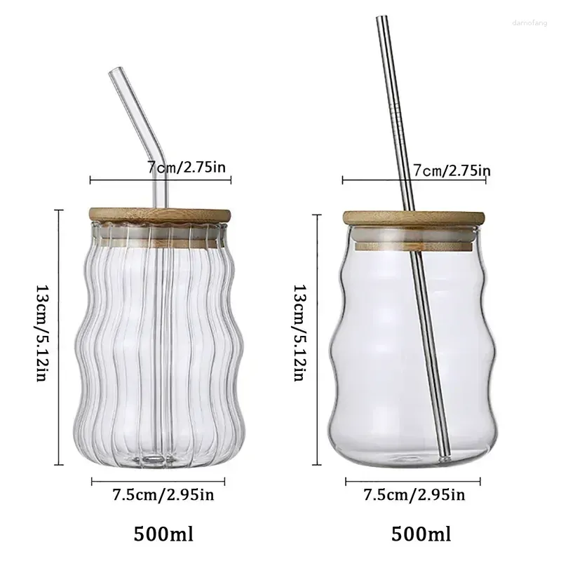 Casas de vino 500 ml de tazas transparentes Beil Beer Glass Mocha con jugo Desayuno y tapa Diphware Taza Burbuja de paja