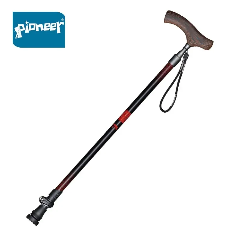 Pinnar Pioneer Walking Stick för äldre aluminium Quick Lock Ultralight Antislip Crutch Trekking Wenge Wood Hande Cane Poles 1 Pieces