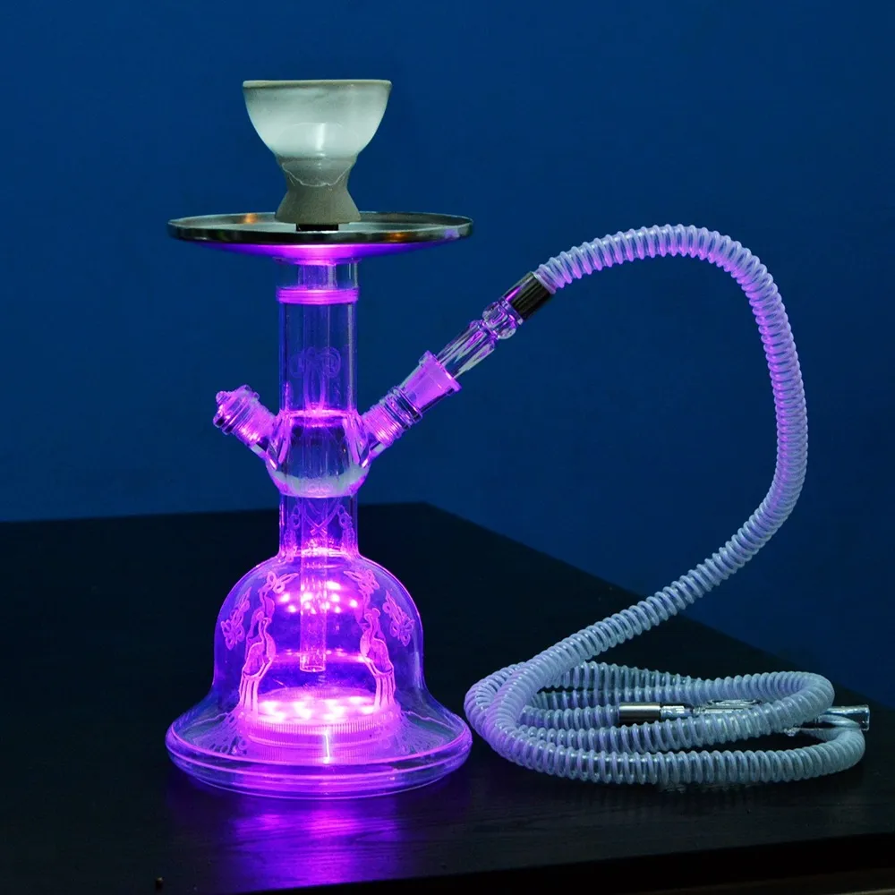 Arab Hookah Shisha Acrylic Hookahs Products with LED with Light Square Box Carbon Insulated Acrylic Bar Smoking Pot And Pipe set