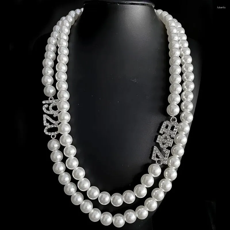 Chains Fashion ZETA PHI BETA Sorority Jewelry Rhinestone Letter 1920 Double Pearl Necklace
