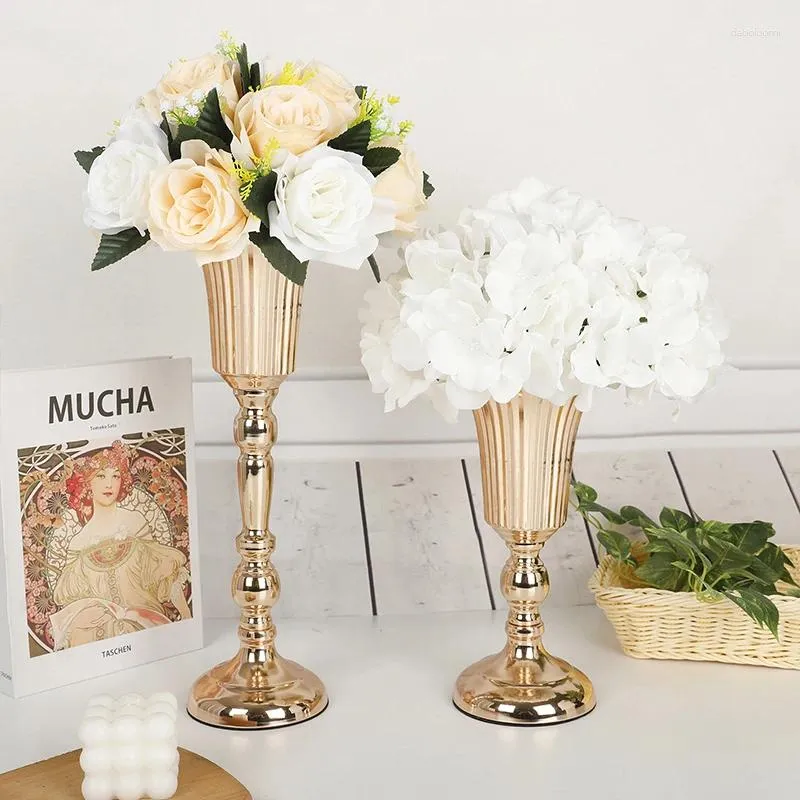 Vasos de metal trompete desktop peças centrais vaso casamento peça central flor decoração rack suporte vela festa